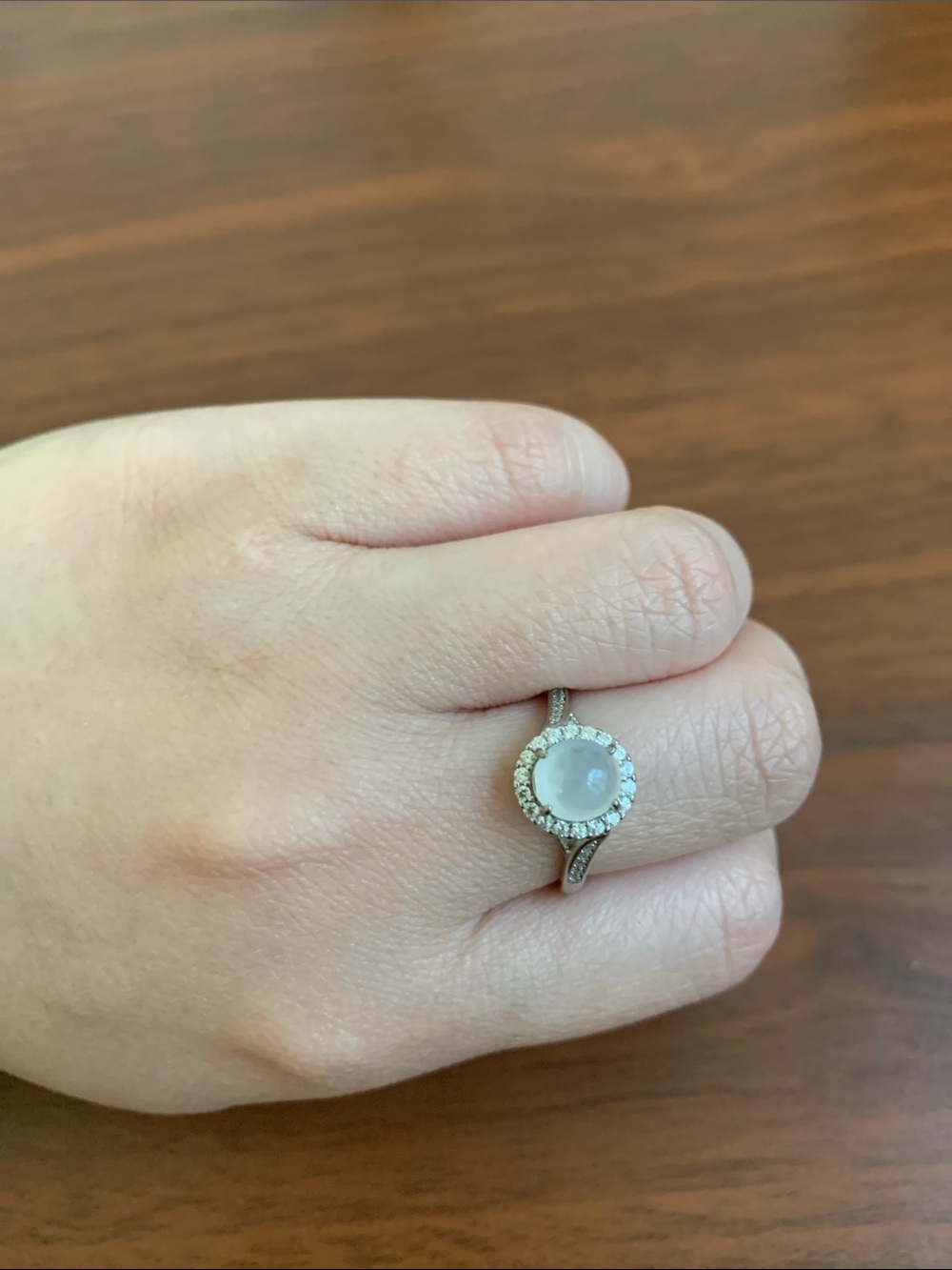 Delicate Silver Moonstone Halo Ring in White